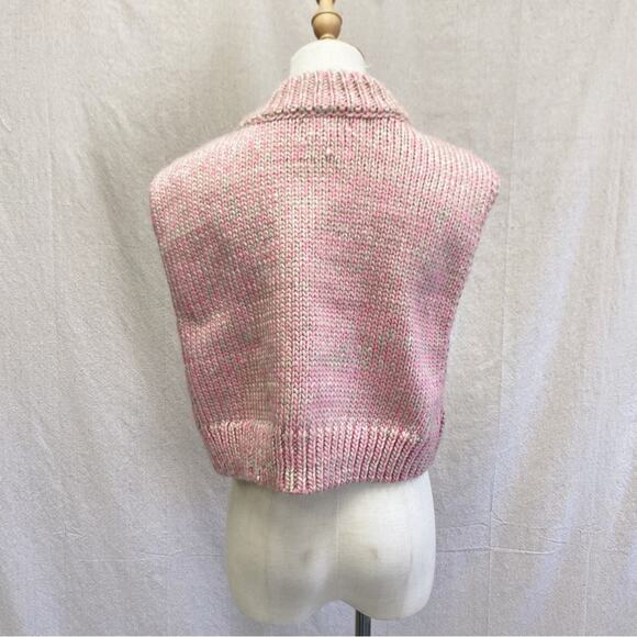 Urban Outfitters pink/tan mock neck boxy sleeveless pom pom  sweater NWT Small - Picture 9 of 14